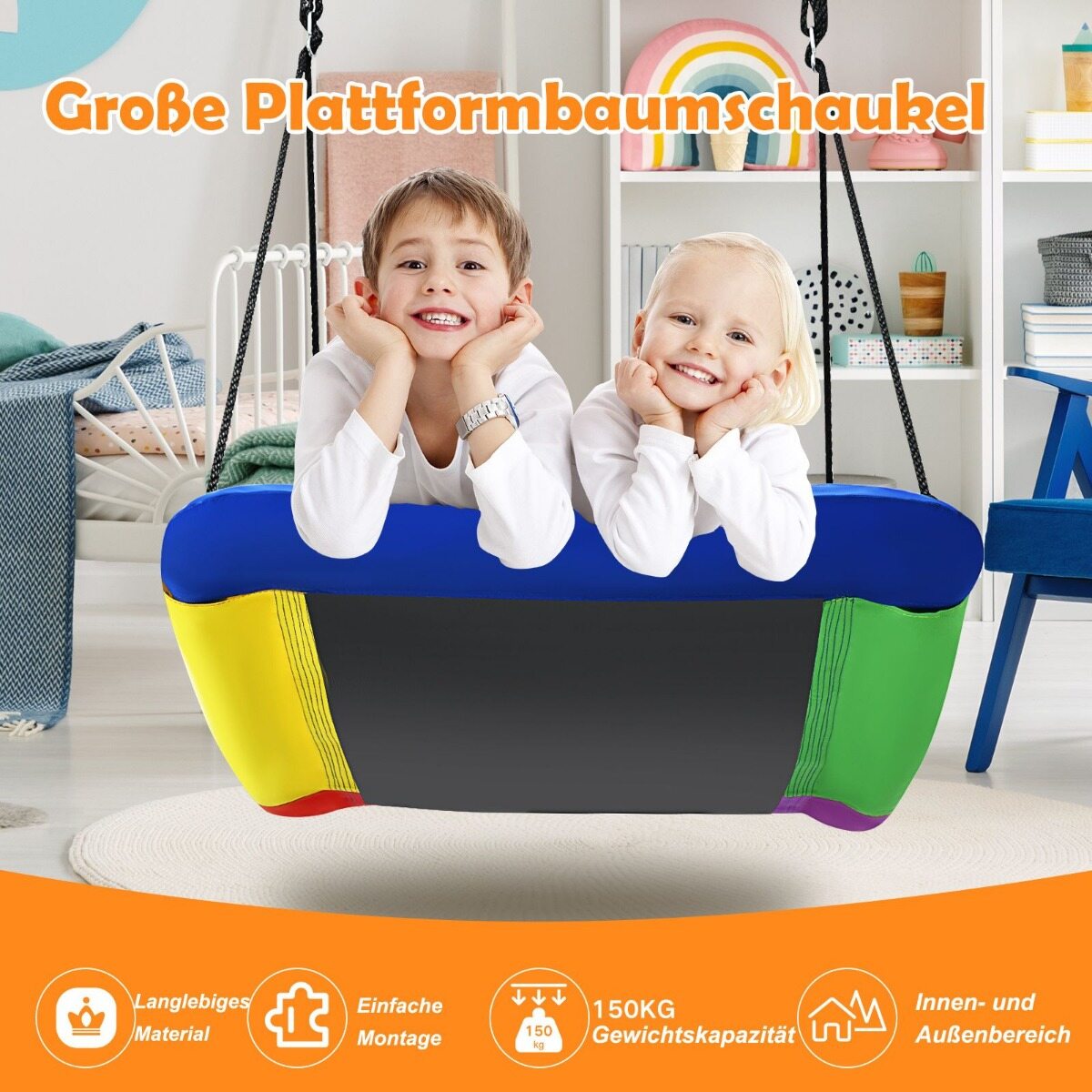 Puukiik mitme lapse kiik aiakiik lastele 83 x 155 cm värviline