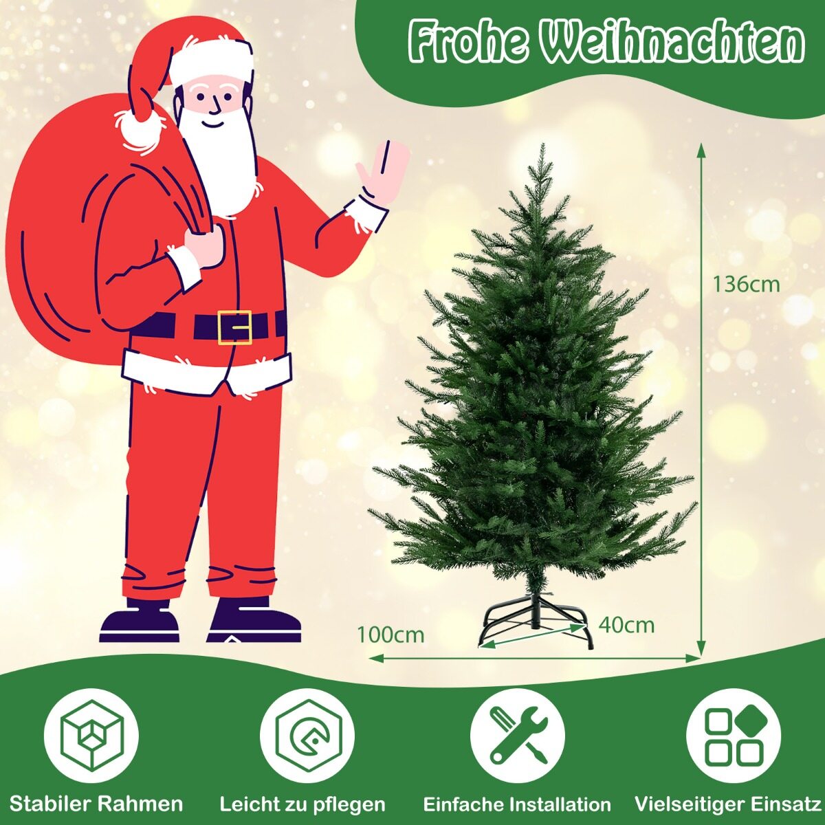 136 cm kunstkuusk tulede ja 180 sooja valge LED-tulega