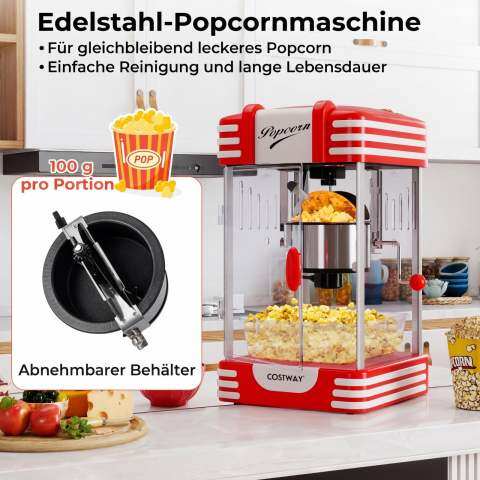 Retro popkornimasin 300 W kinostiilis popkornivalmistaja soojendava valguse ja käsivändaga