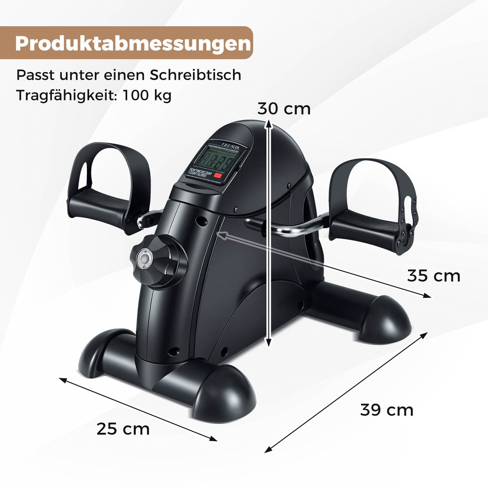 Mini pedaalitreener LCD-ekraaniga, kaasaskantav kodutreener käte ja jalgade treenimiseks, must