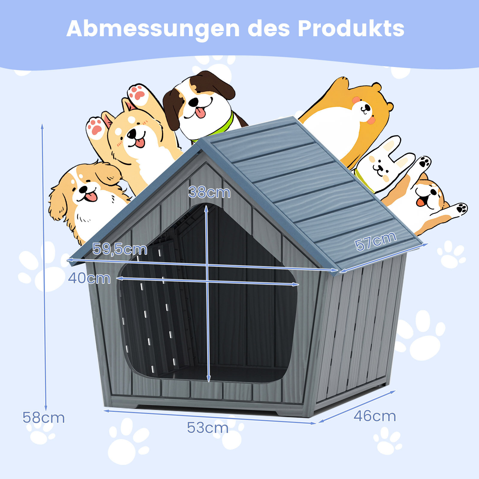 Ilmastikukindel plastmassist kassimaja ventilatsiooniavade ja kaldus katusega lemmiklooma kaitsva kutsikapuuriga