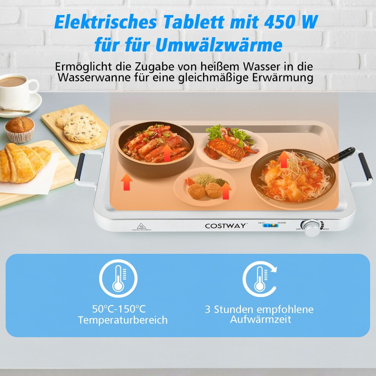 3-ühes elektriline soojendusnõu temperatuuri regulaatoriga kuni 150 ℃ 450 W toidusoojendaja 9 l