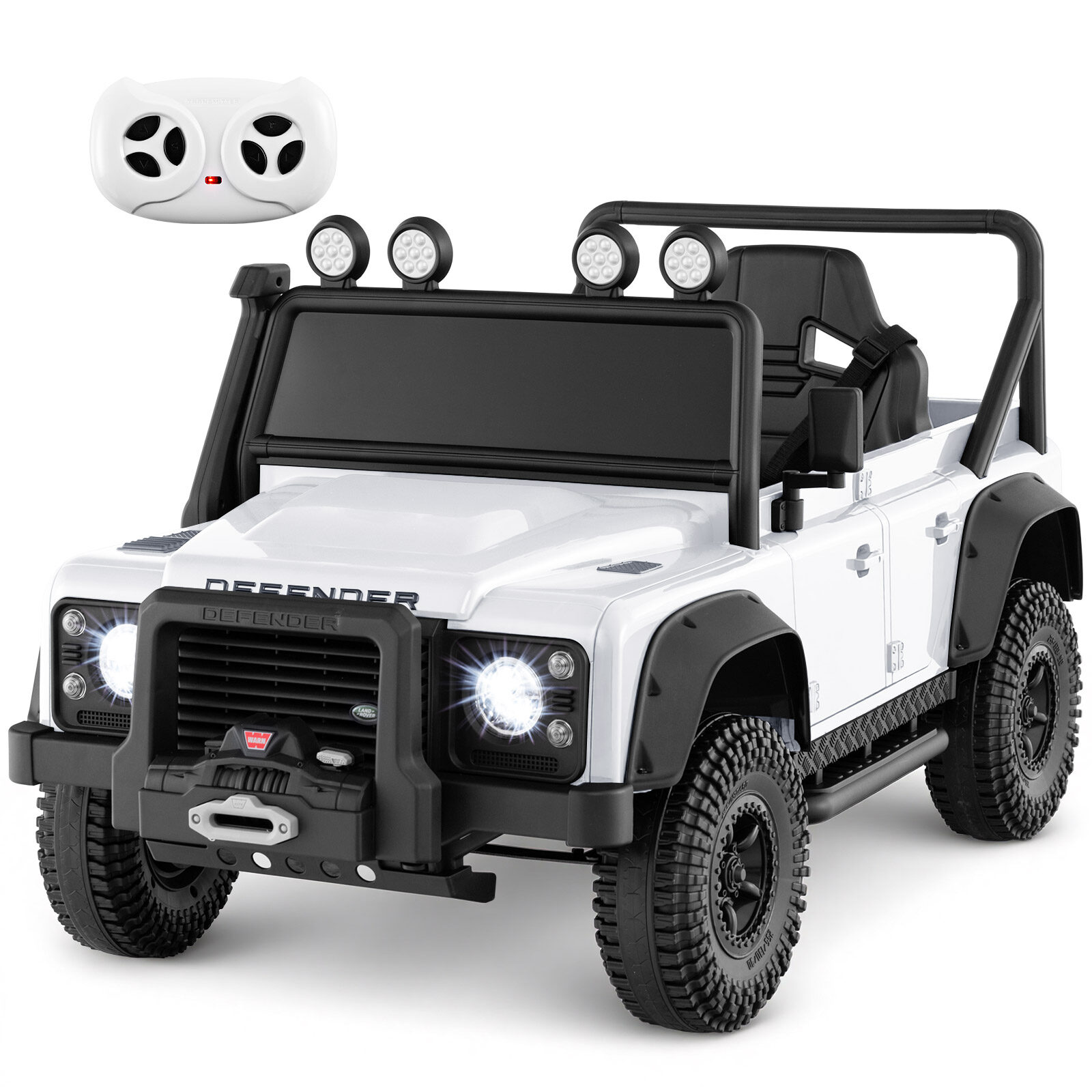 Land Rover Defender elektriauto lastele vanemate puldiga, valge