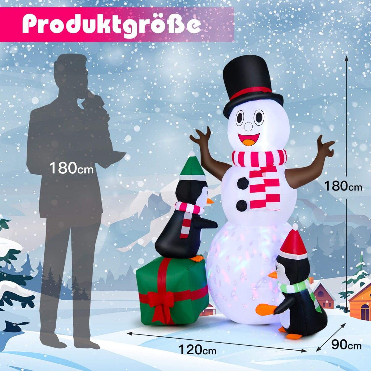 180 cm täispuhutav lumememm pingviinidega jõulukaunistus õue XL