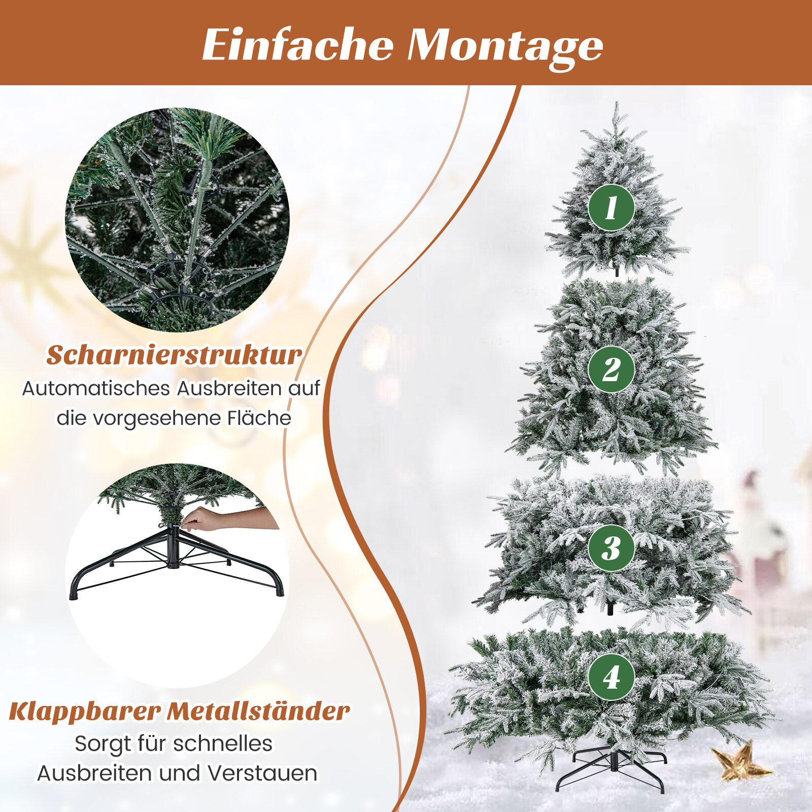 270 cm kunstkuusk tulede ja lumega, kuusk soojade valgete LED-tuledega