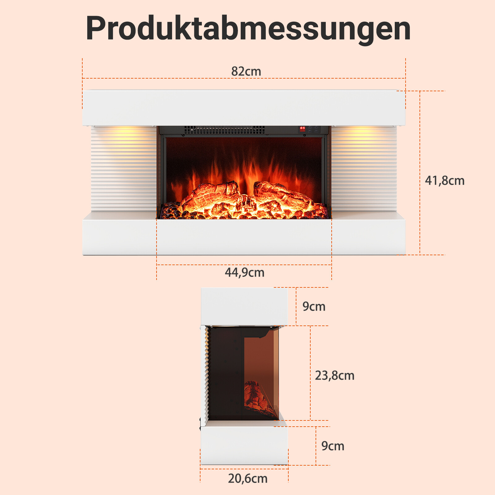 Elektriline kamin küttekeha ja LED-külgtuledega Ujuv seinakamin puldiga