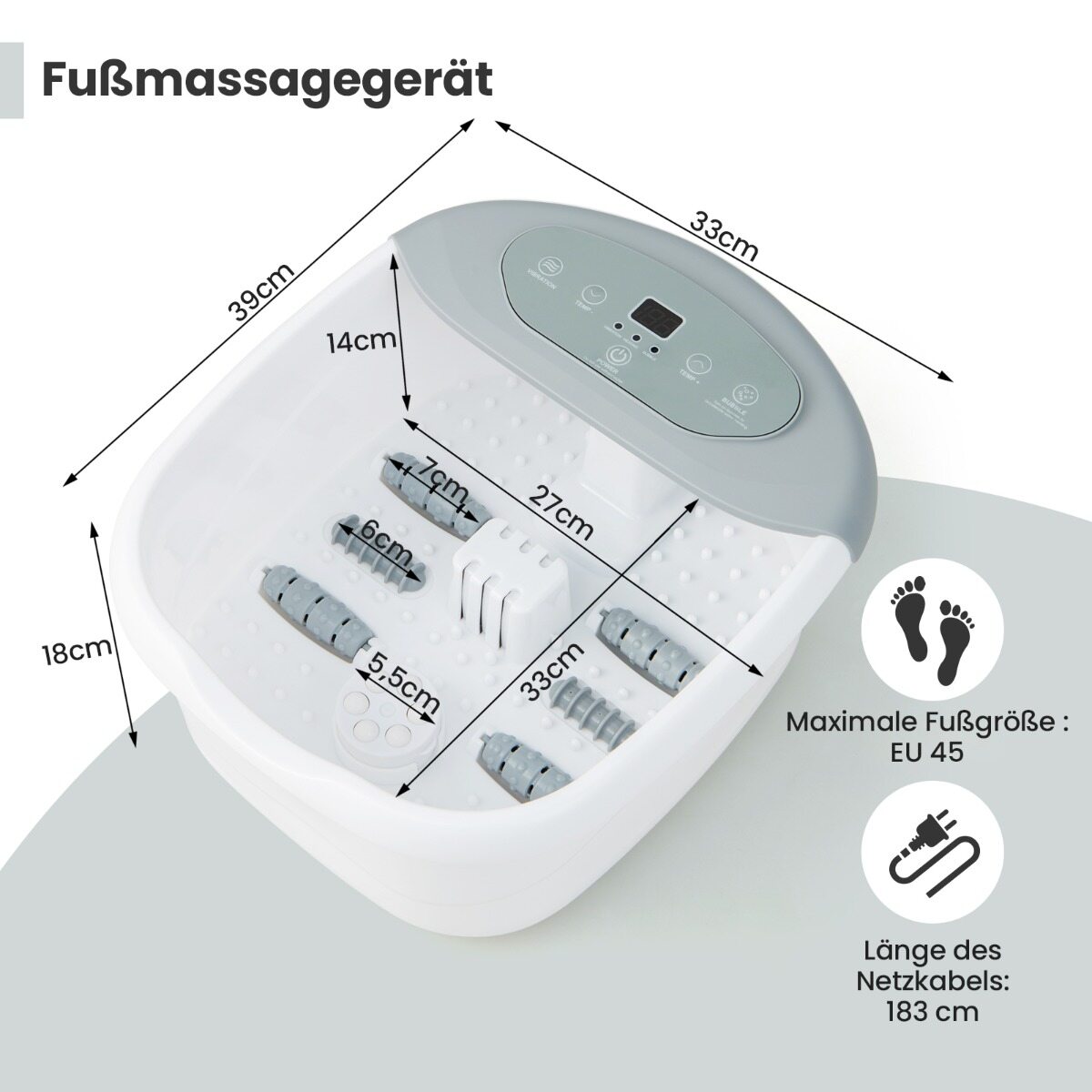 Jalamassaažiseade, jalaspaa, jalavann, eemaldatav pediküürikivi, 1 tund, automaatne väljalülitus, hall