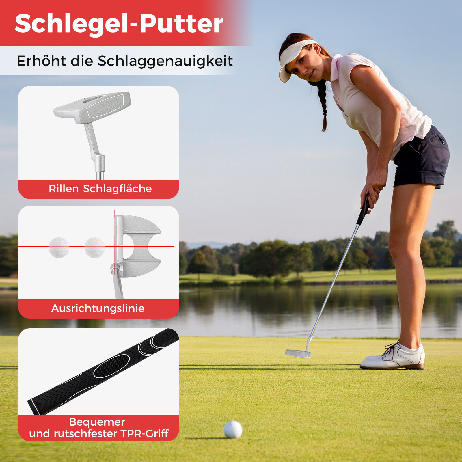 Täiskomplekt golfikeppide jaoks, paremakäelistele, naistele, punane golfikeppide komplekt kandekotiga