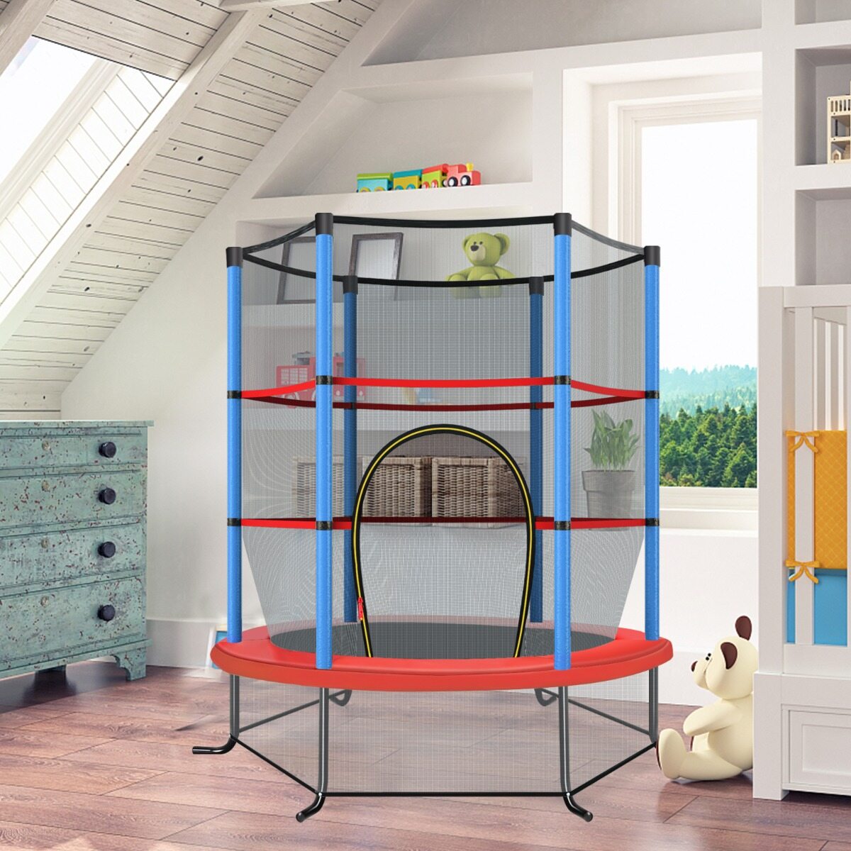 Ø140 cm aiabatuut turvavõrguga, kandevõime kuni 135 kg, lastele alates 3. eluaastast, tumesinine
