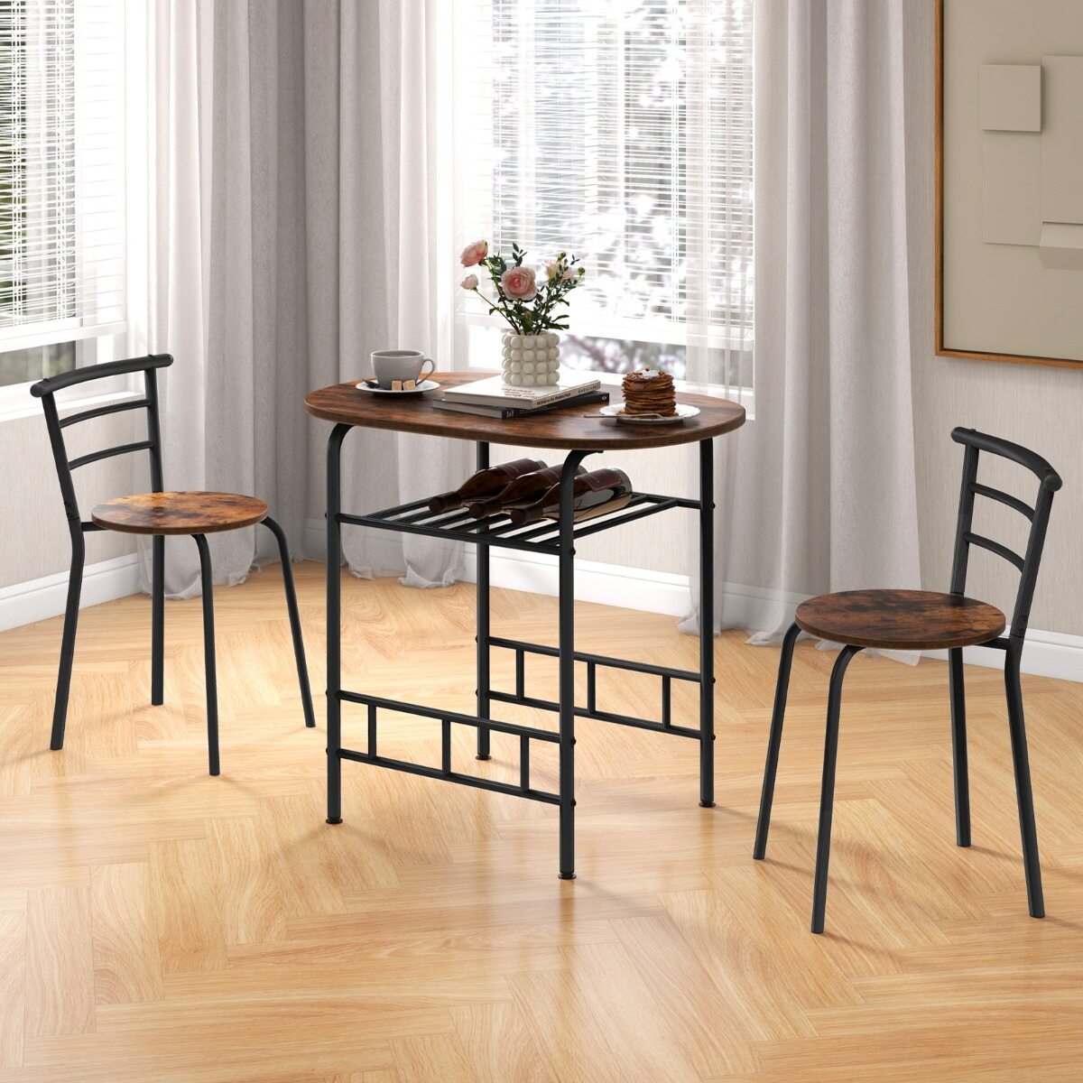 Modern 3Pcs Dining Table Chair Set for Kitchen/Dining Room-Brown Modern 3Pcs Dining Table Chair Set for Kitchen/Dining Room-Brown