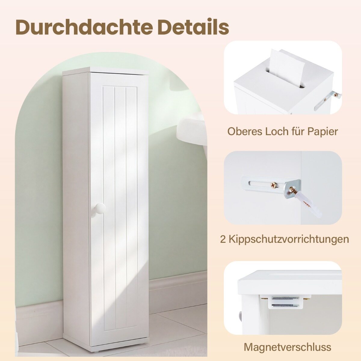 Kitsas vannitoakapp 3 eemaldatava riiuliga, 16 cm lai, valge
