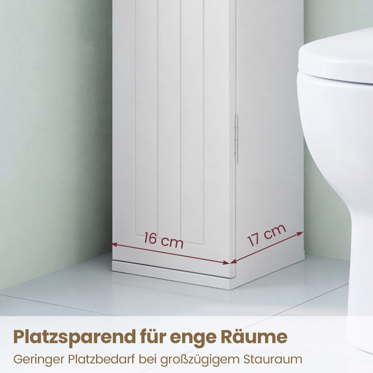 Kitsas vannitoakapp 3 eemaldatava riiuliga, 16 cm lai, valge
