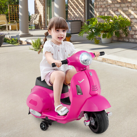 Litsentseeritud Vespa laste elektrimootorratas 6 V akutoitel mootorratas LED-esitulega roosa