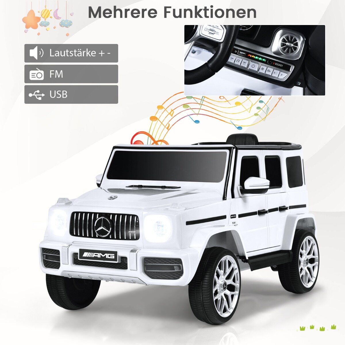 Mercedes Benz elektriauto lastele Elektriline lasteauto muusika ja esituledega Valge