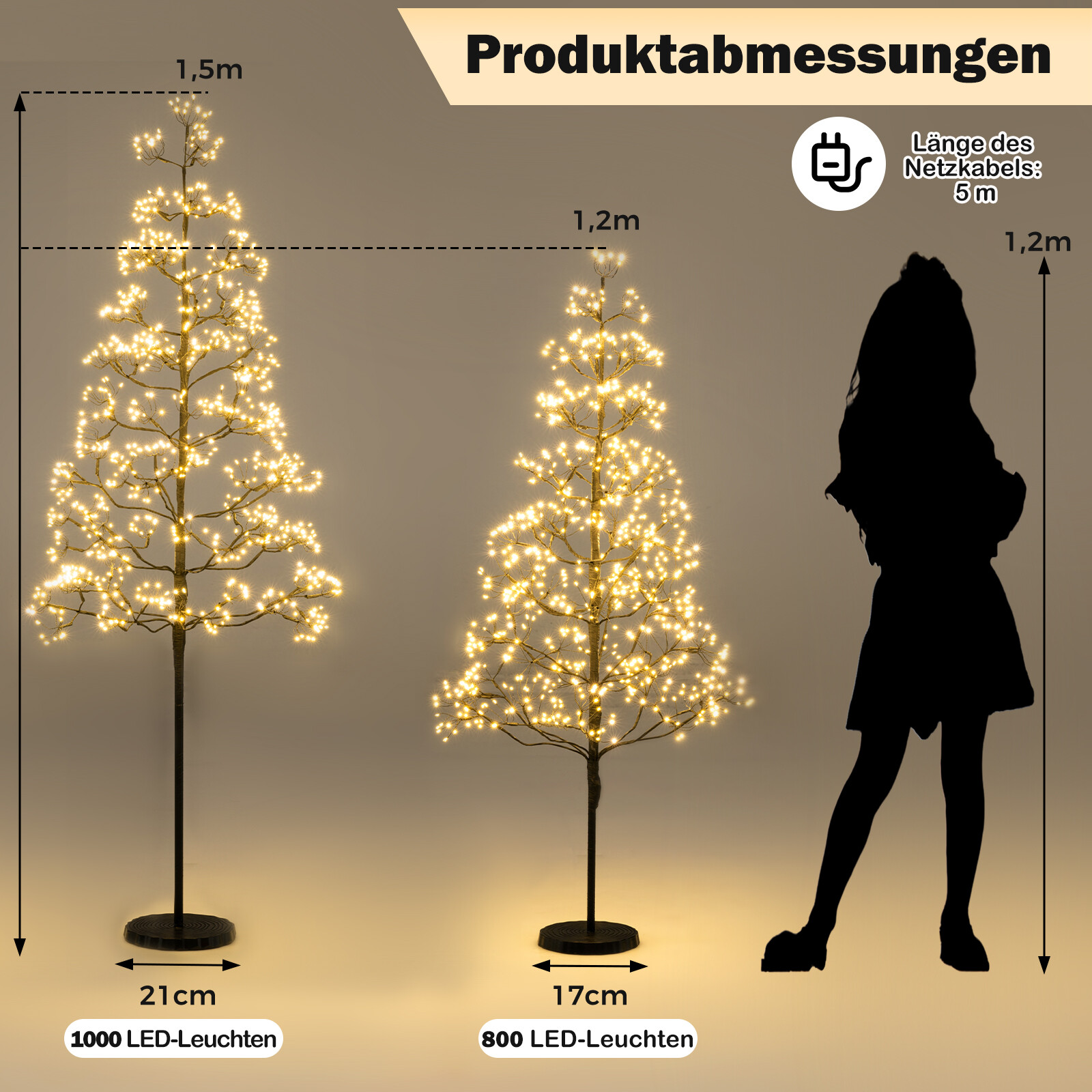 LED-valguspuu 150 cm valguspuu 1000 sooja valge tulega LED-puu sisevalgusti oksad betoonist alusega