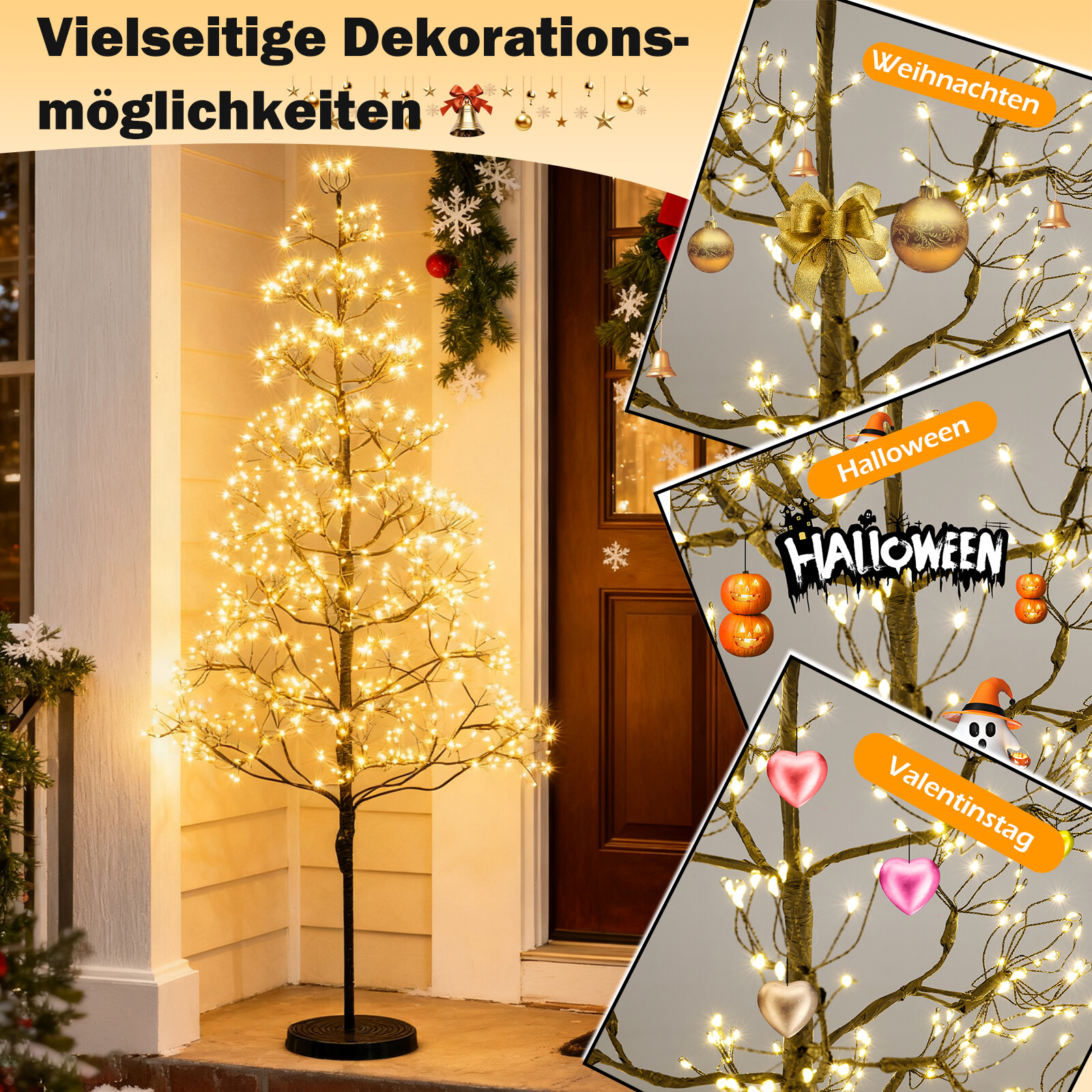 LED-valguspuu 150 cm valguspuu 1000 sooja valge tulega LED-puu sisevalgusti oksad betoonist alusega