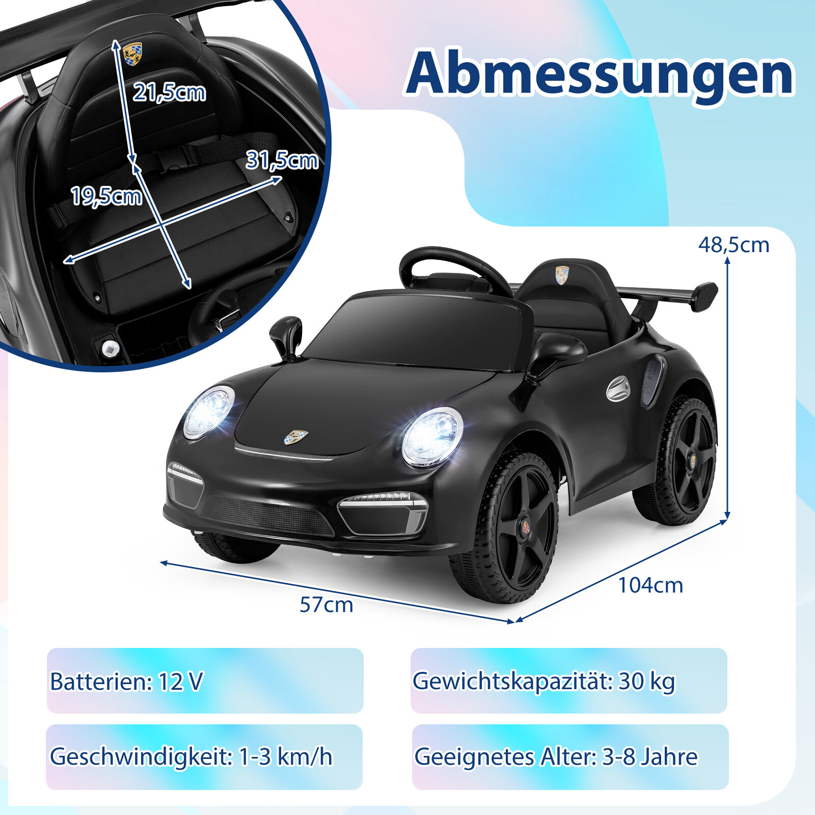 12 V laste elektriauto puldi ja pehme käivitusega, litsentseeritud Porsche elektriauto, must