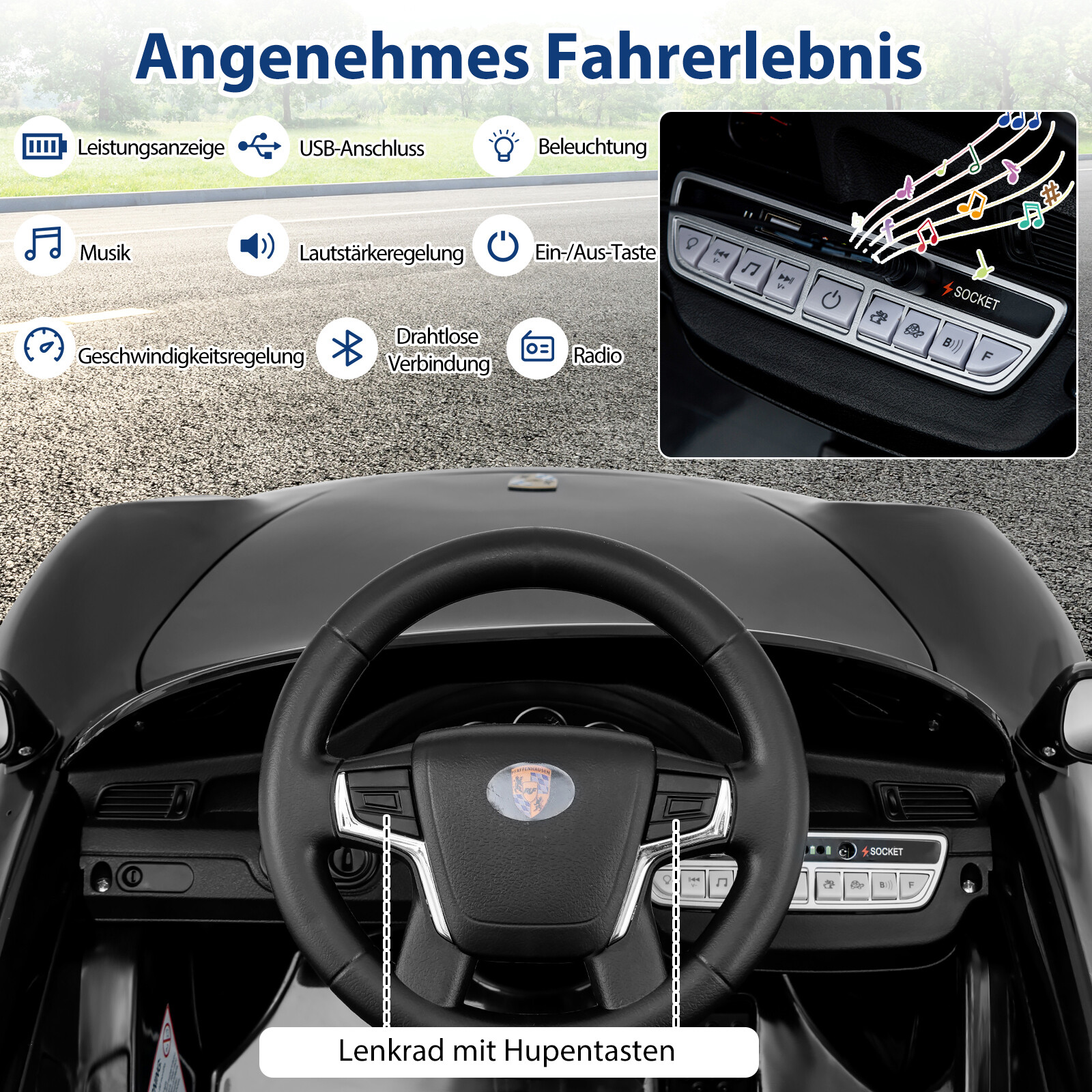 12 V laste elektriauto puldi ja pehme käivitusega, litsentseeritud Porsche elektriauto, must