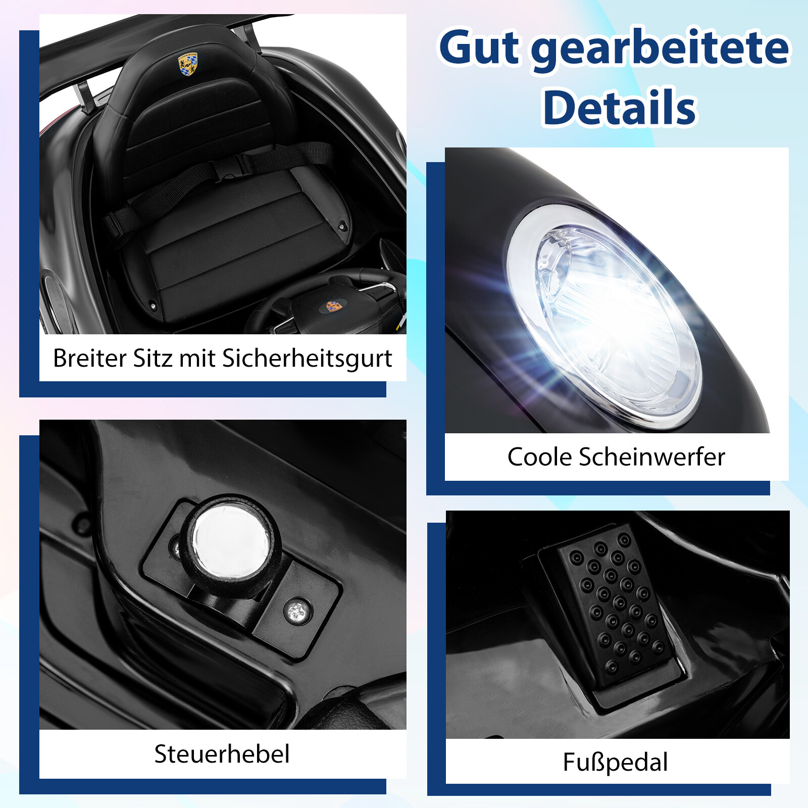12 V laste elektriauto puldi ja pehme käivitusega, litsentseeritud Porsche elektriauto, must