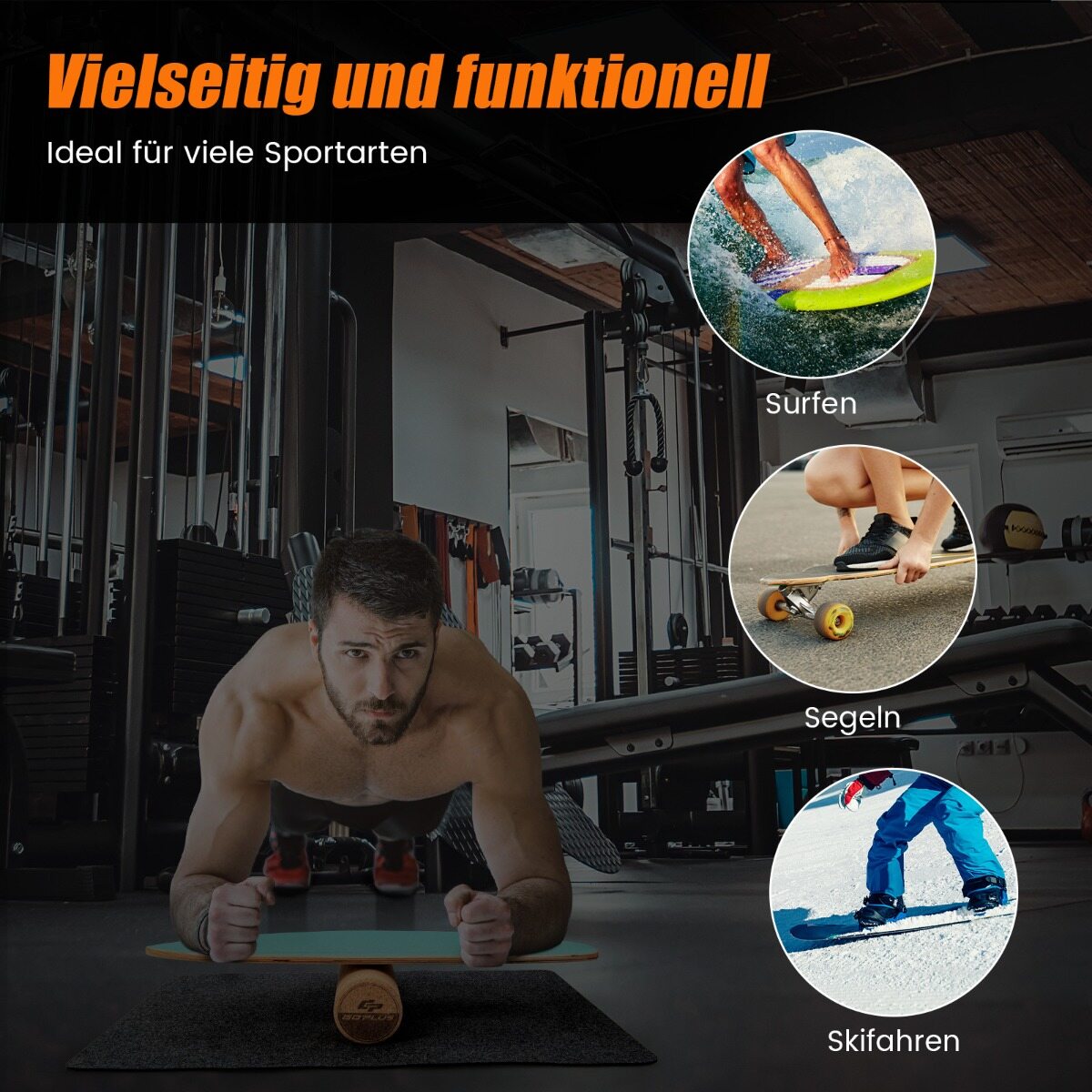 3-ühes puidust tasakaalulaua treener rulli ja tekiga - roheline