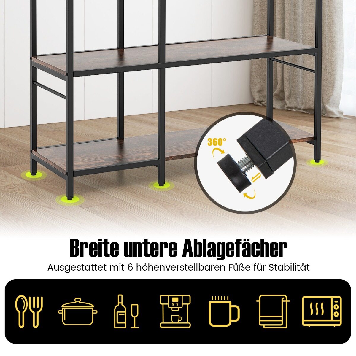 Köögiriiul pistikupesadega, 5 tasapinda, mikrolaineahju riiul riiulitega, 107 x 37 x 160 cm, maalähedane pruun