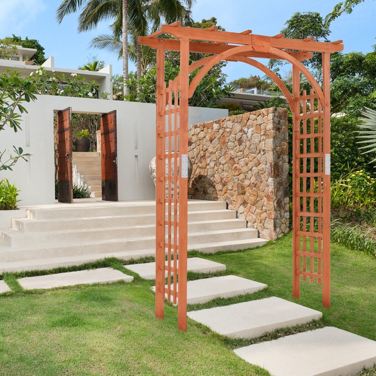 Wood Arbor Arch with Support Rack for Garden Plants and Flowers Decoration