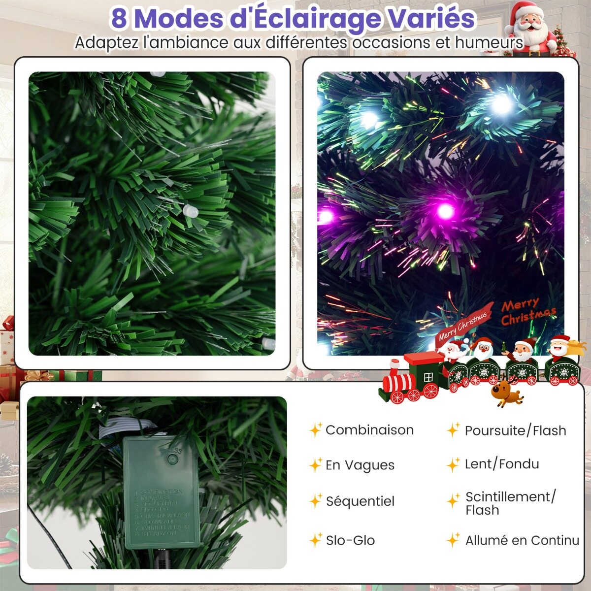 93 cm eelvalgustusega kunstkuusk mitmevärvilise fiiberoptikaga, 96 LED-tulega, 8 režiimiga, 96 PVC-oksaga, roheline tähtkuju