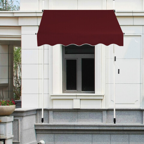 Käsitsi väljatõmmatav varikatus 150 x 125 cm, reguleeritava kõrgusega 2-3 m, puurimist mittevajav, metall ja kangas, aknale, rõdule või aeda, punane