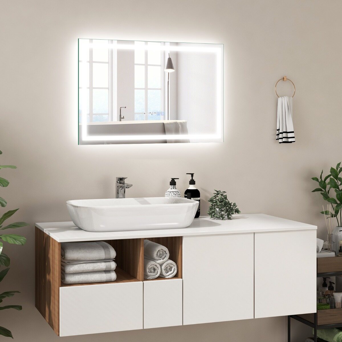 Vannitoa peegel uduvastase peegliga, soojendusega, LED-peegliga, hämardatava vannitoapeegliga, 3000 K-6000 K, 60 x 40 cm