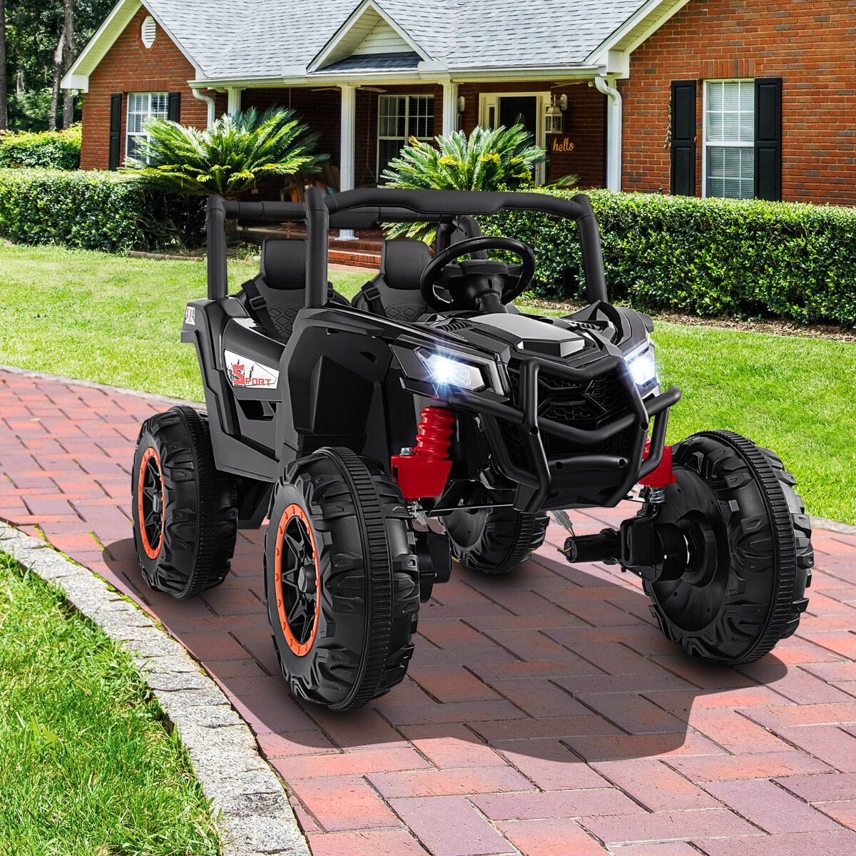 Elektriline UTV 4 WD/2 WD 24 V 2-kohaline elektriauto 4 võimsa 100 W mootoriga, puldiga, pehme käivitusega, vanusele 3+, must