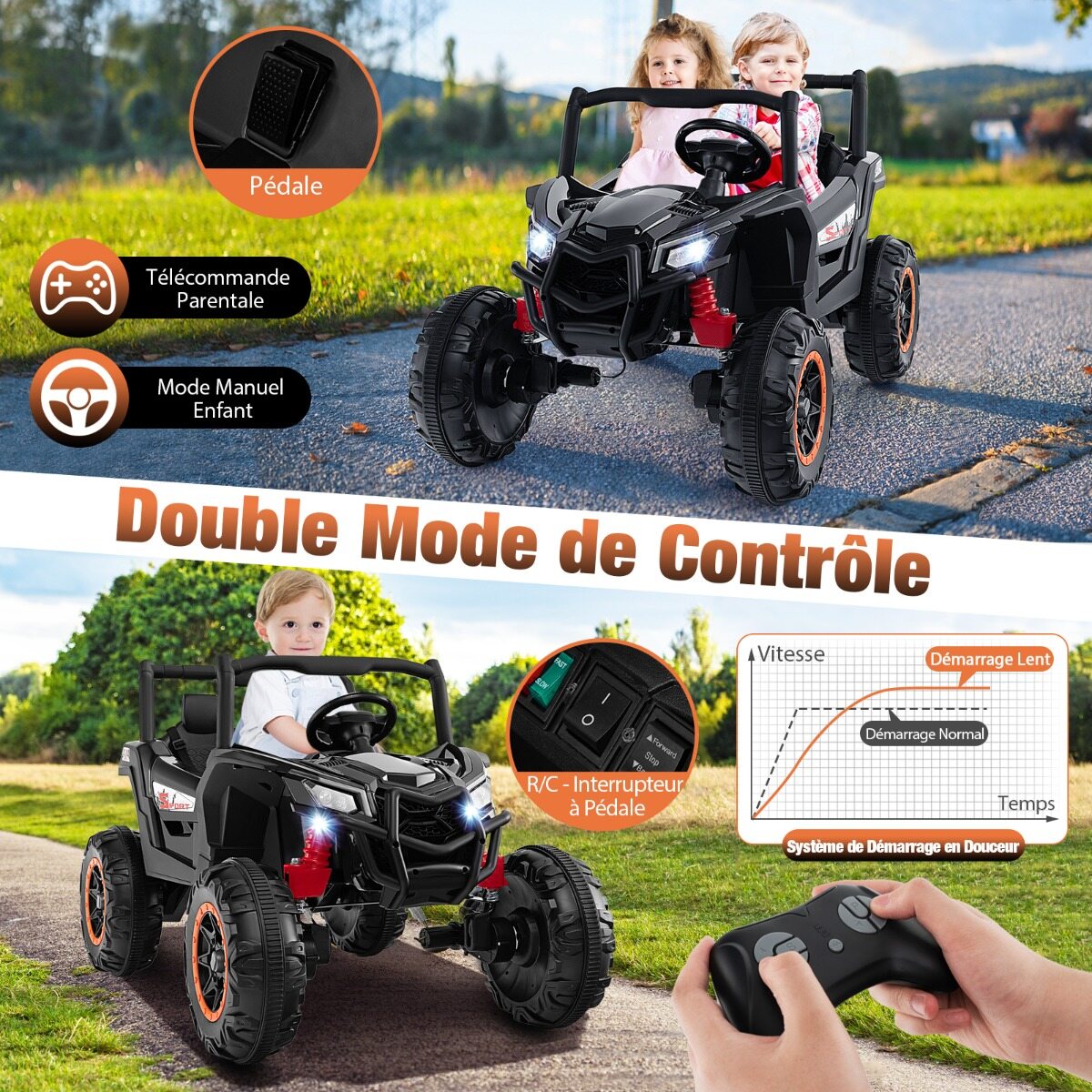 Elektriline UTV 4 WD/2 WD 24 V 2-kohaline elektriauto 4 võimsa 100 W mootoriga, puldiga, pehme käivitusega, vanusele 3+, must