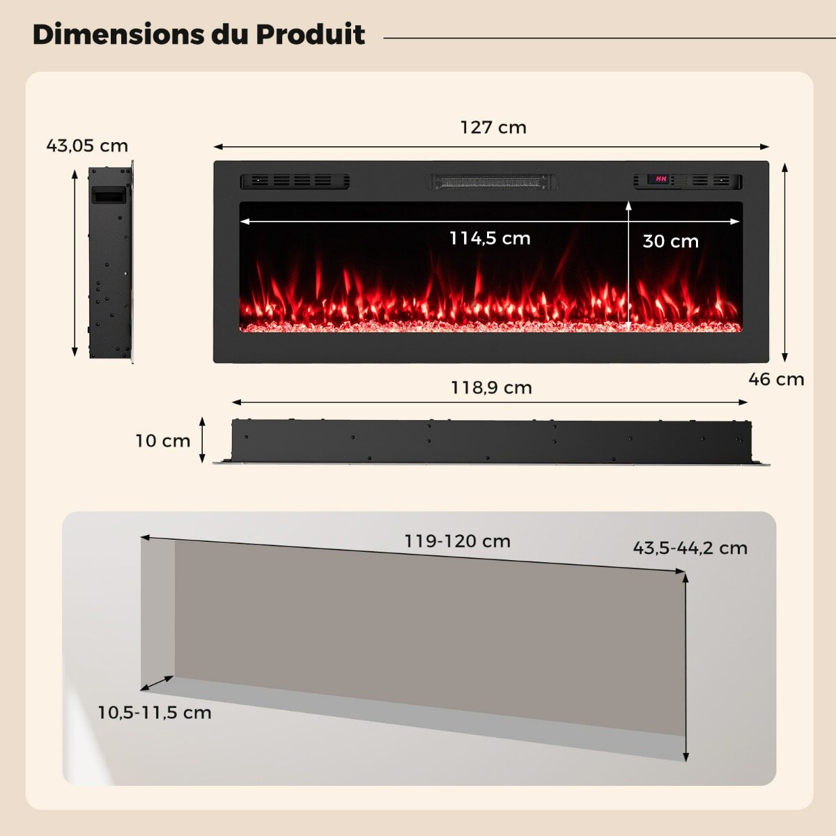 127 cm elektrikamin, ühildub Alexa ja Google Assistantiga, seinale ja süvistatav, 750 W/1500 W kütteseade puldi/rakendusega, must