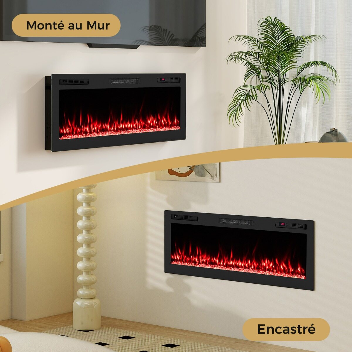127 cm elektrikamin, ühildub Alexa ja Google Assistantiga, seinale ja süvistatav, 750 W/1500 W kütteseade puldi/rakendusega, must