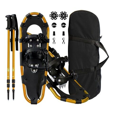 63 cm mitmeotstarbeline räätsakomplekt, ergonoomilised räätsad kinnitussüsteemiga, alumiiniumraamiga, matkakepid, kuldsed