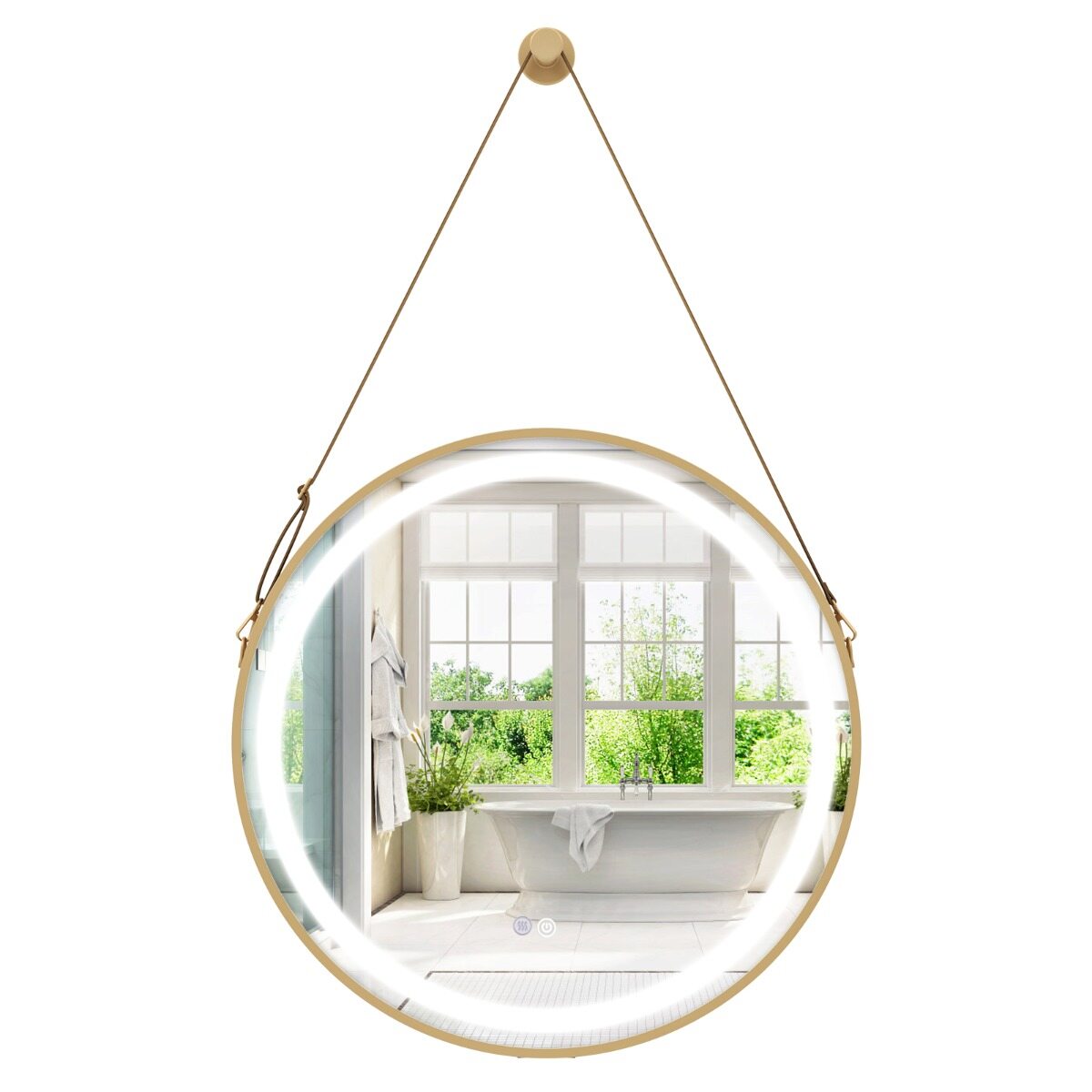 vidaXL vannitoa seinapeegel ümmargune 60 x 60 cm riputusrihmaga, 3 värvi LED-valgustiga, mälufunktsioon, hõbedane