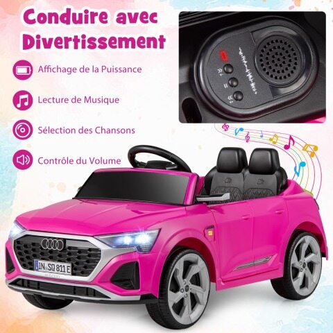 12 V elektriauto lastele, Audi SQ8 litsentsiga, puldiga, signaali, LED-tulede, muusikaga, 3 kiirusega, alates 3. eluaastast, roosa