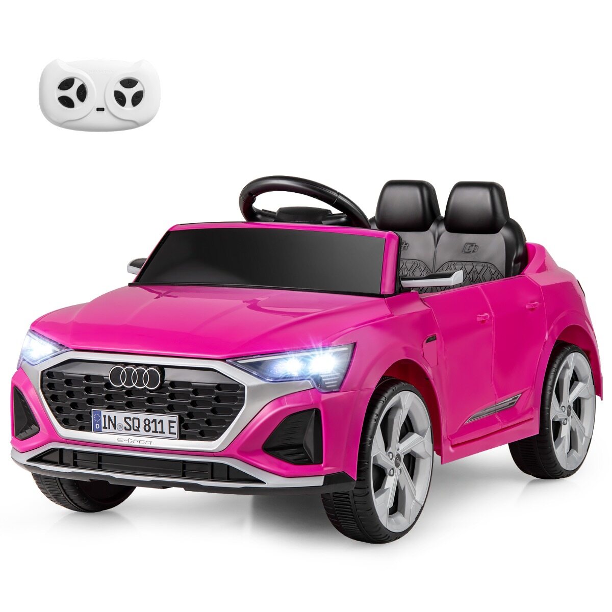 12 V elektriauto lastele, Audi SQ8 litsentsiga, puldiga, signaali, LED-tulede, muusikaga, 3 kiirusega, alates 3. eluaastast, roosa