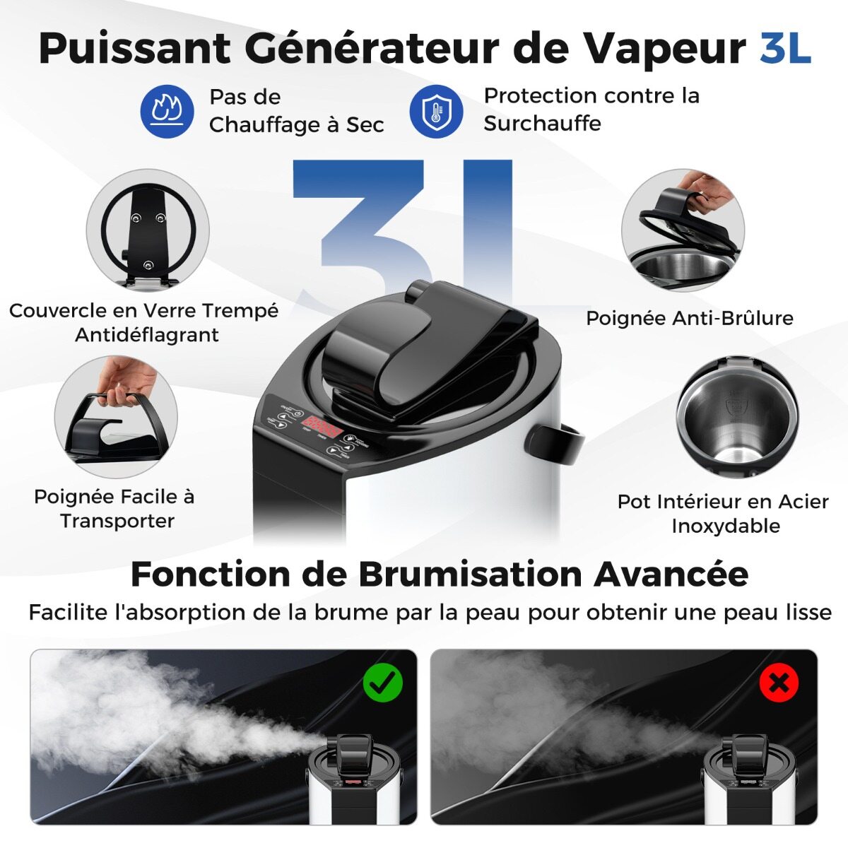 3-liitrine kaasaskantav aurusaun kokkupandava tooliga ühele inimesele, 9 temperatuuritasemega jalamassaaži taimeriga, must