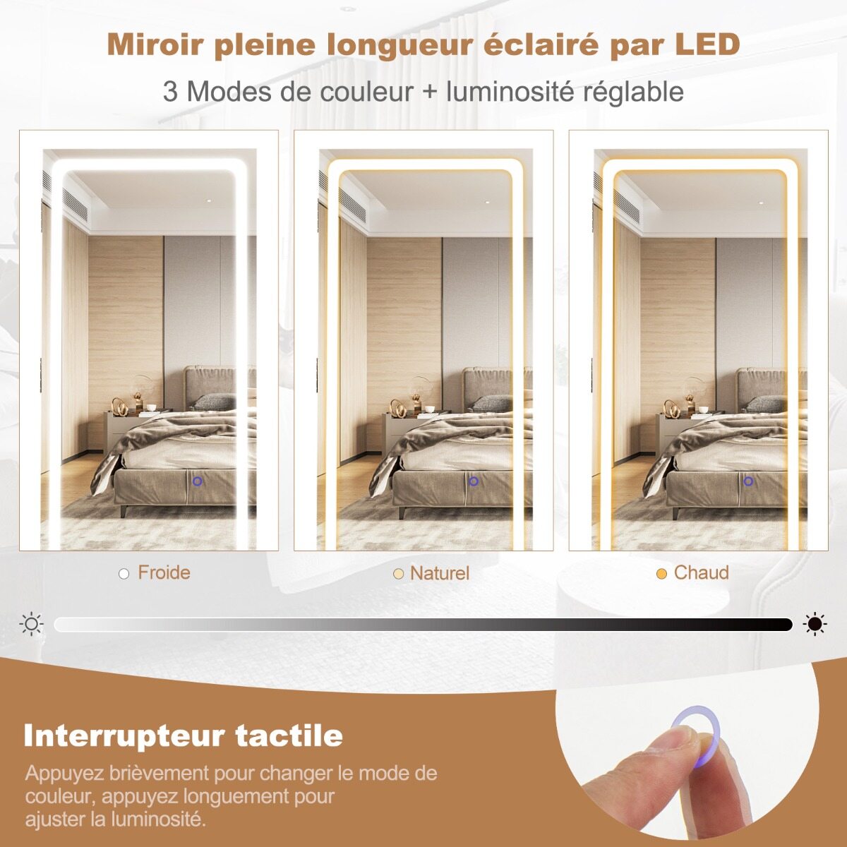 Ehtekapp peegliga Ehtekapp reguleeritavate LED-tuledega 54,5 x 54,5 x 160 cm Valge