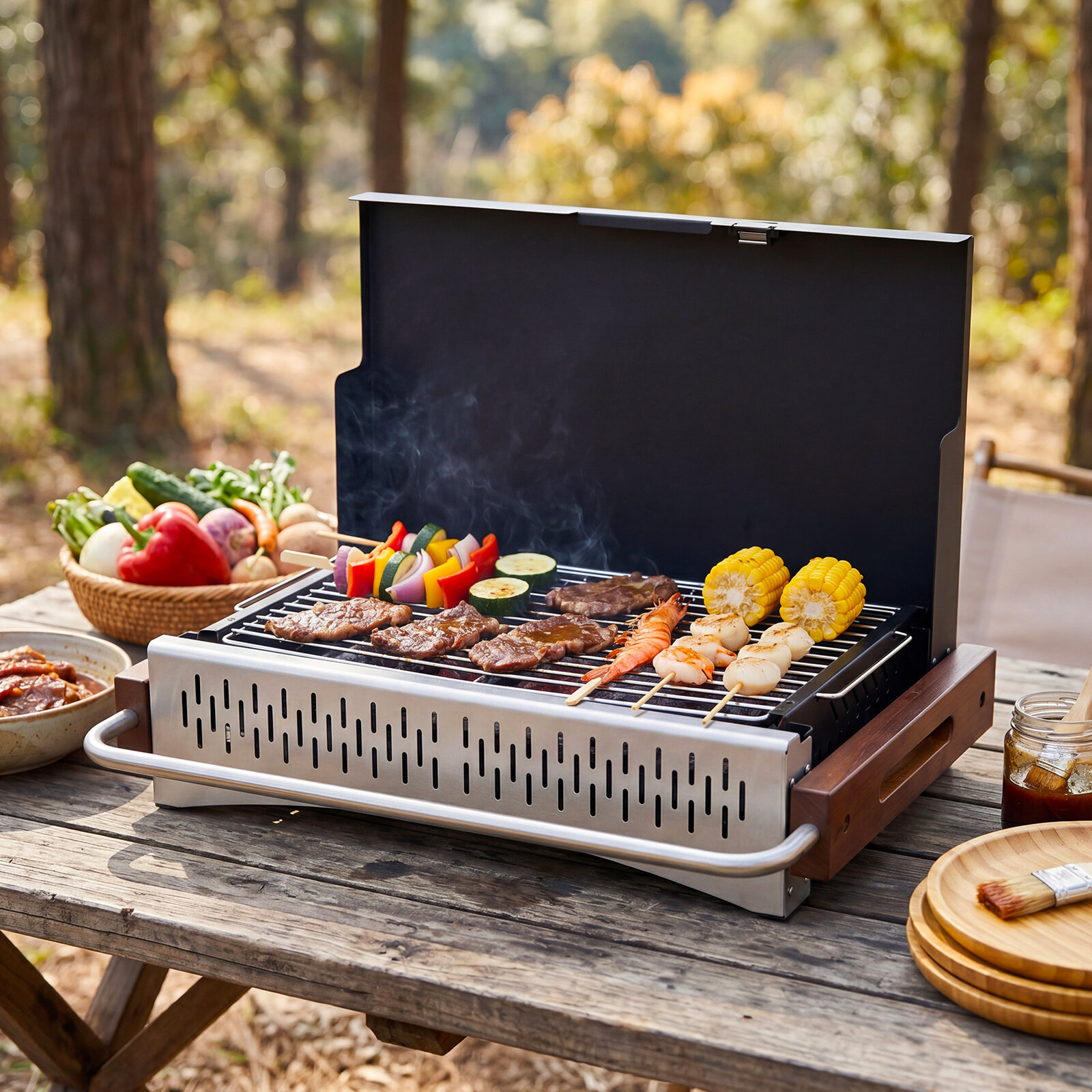 Kokkupandav söegrill kahe reguleeritava grillikõrgusega, eemaldatav söealus, 4-küljeline ventilatsioon, 62 x 43,5 x 41,5 cm, must
