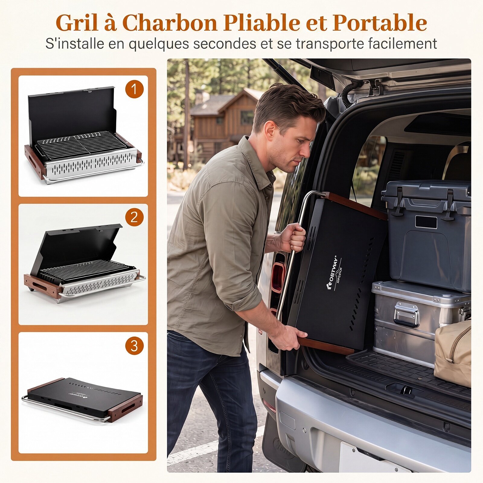 Kokkupandav söegrill kahe reguleeritava grillikõrgusega, eemaldatav söealus, 4-küljeline ventilatsioon, 62 x 43,5 x 41,5 cm, must