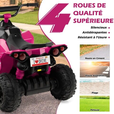 12 V elektriline laste ATV kiirusega 2,2/4,3 km/h, signaali, muusika ja LED-tuledega, roosa