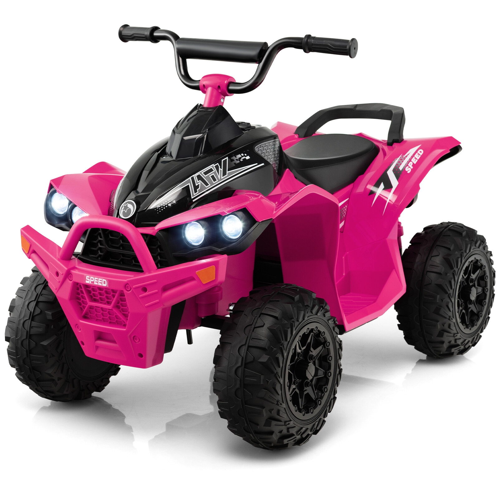 12 V elektriline laste ATV kiirusega 2,2/4,3 km/h, signaali, muusika ja LED-tuledega, roosa