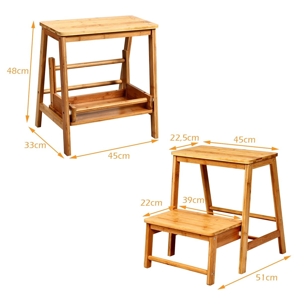 Costway Folding wooden ladder stool 45 x 51 x 48 cm