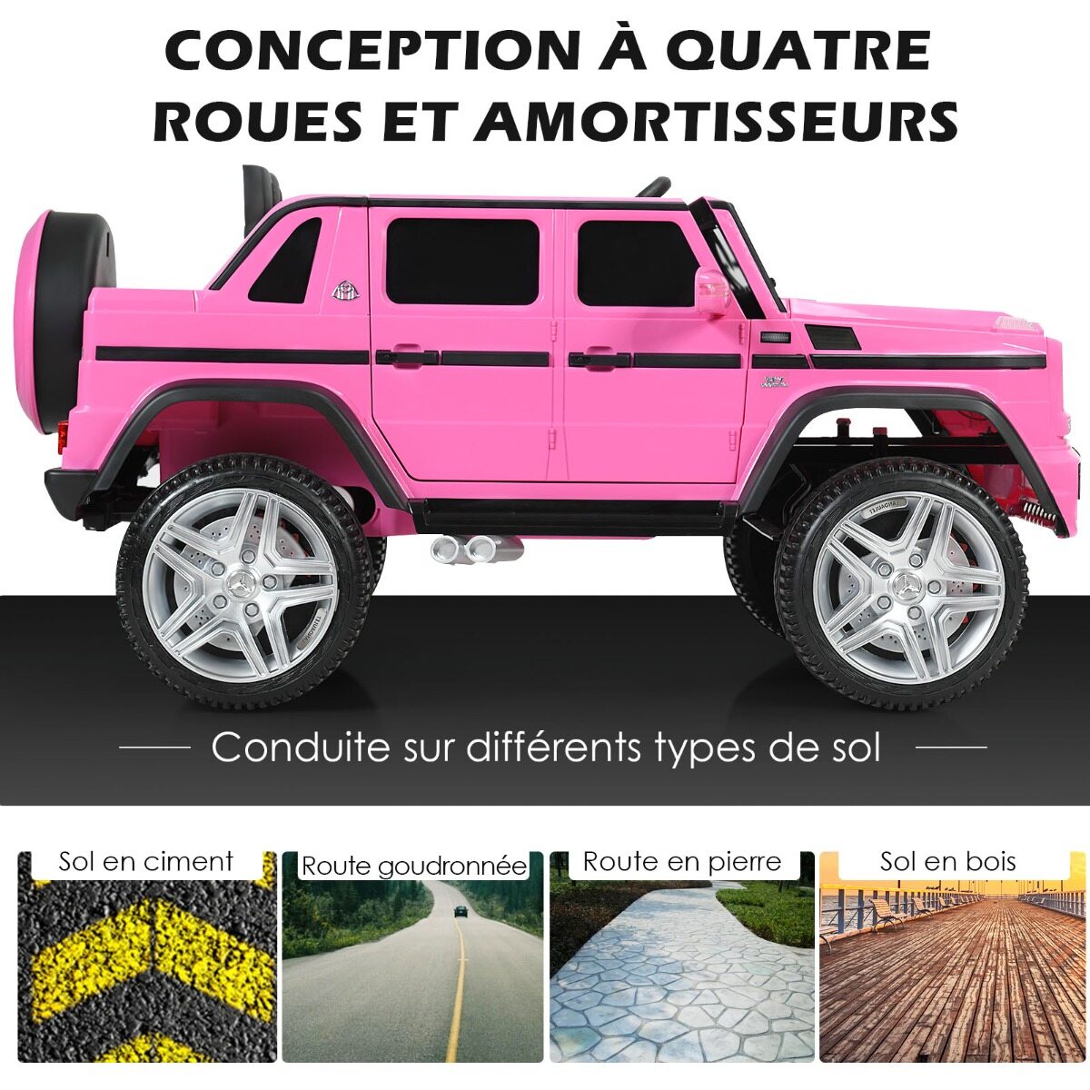 12 V litsentseeritud Mercedes-Benz Maybachi akutoitel džiip vedrustusega, roosa