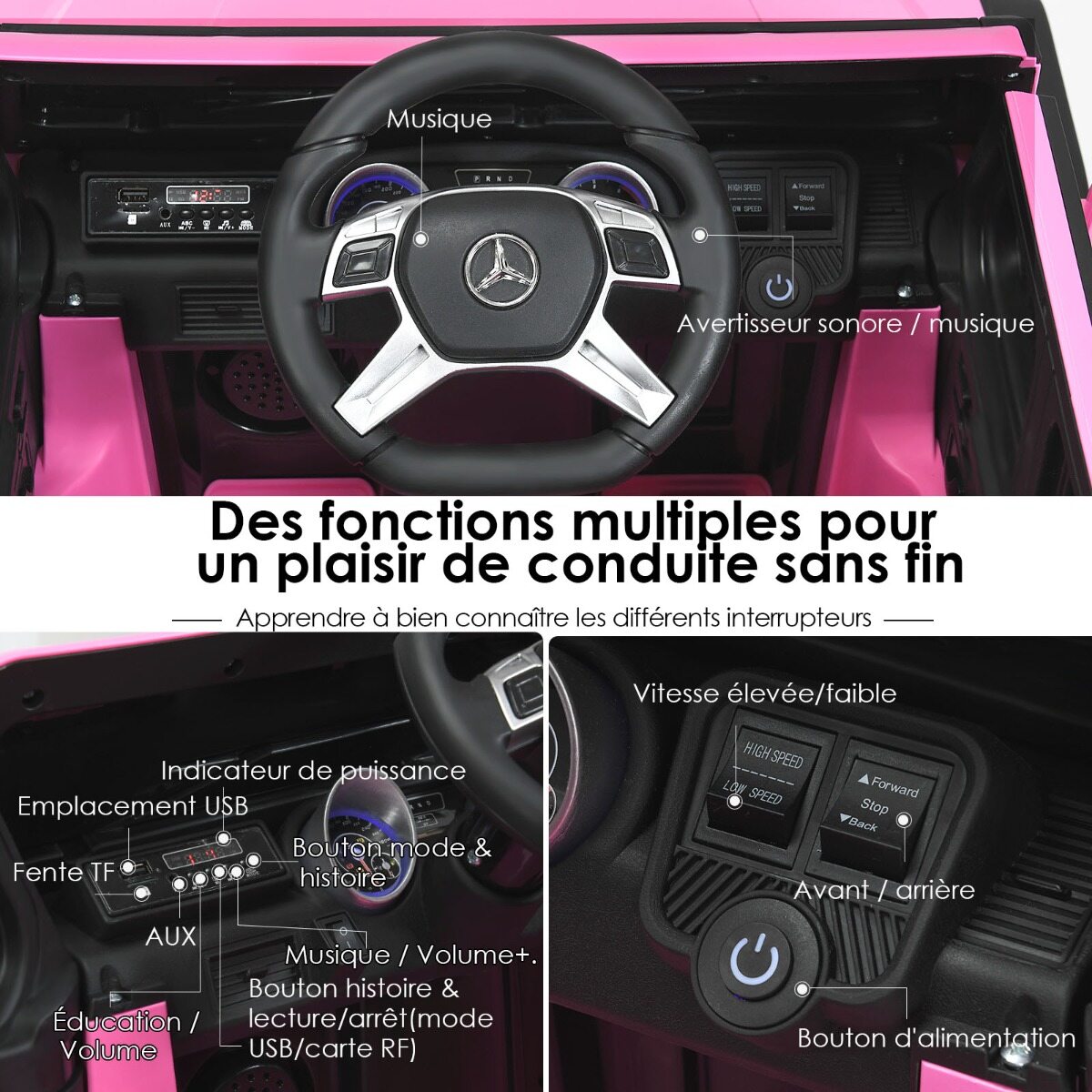 12 V litsentseeritud Mercedes-Benz Maybachi akutoitel džiip vedrustusega, roosa