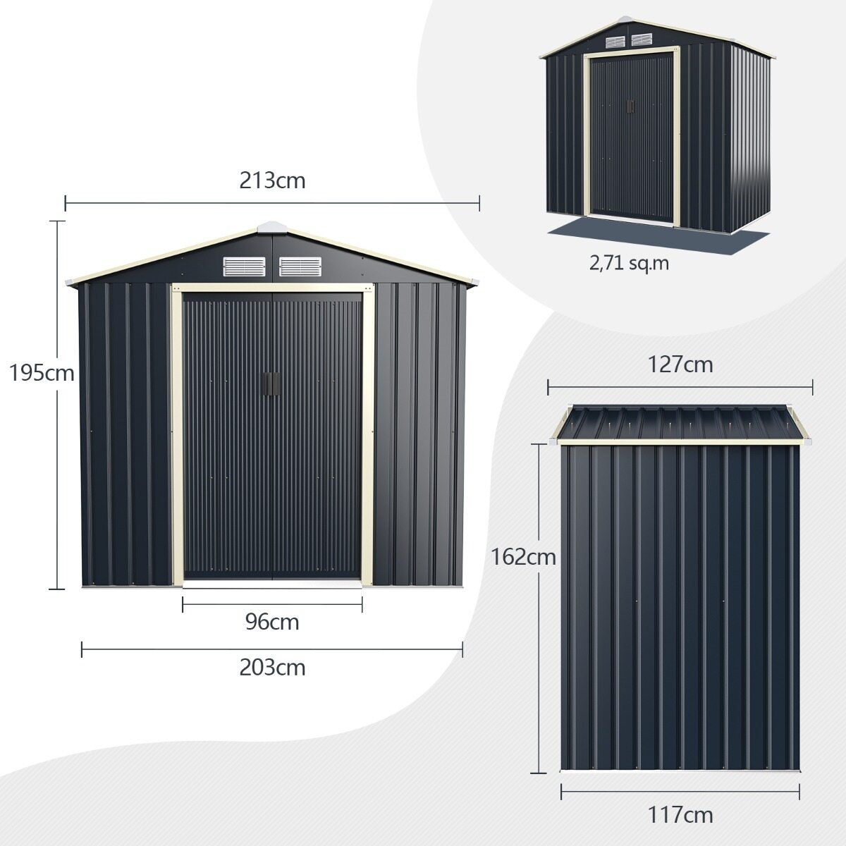 Metallist aiakuur 213 x 127 x 195 cm