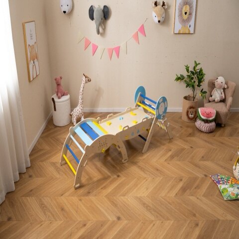 Kokkupandav džunglijõusaali kolmnurkne ronimiskomplekt kaare, kaldtee ja köieredeliga, Montessori mänguasi, merenduslik makaroniteemaline