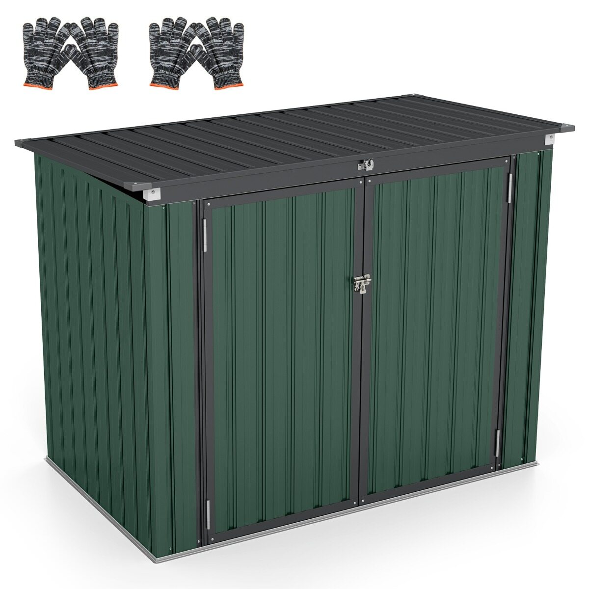 Tsingitud metallist hoiukuur õue prügikastidele, lukustatav aiakuuri avatud katusega, 2 uksega, 172 x 95,5 x 130 cm, roheline