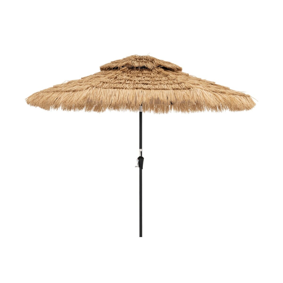 257 cm Hawaii stiilis kunstkatusega päikesevari, 32 LED-tuld ja keskvalgusti, käsitsi vändatav, 35° kallutusega, naturaalne